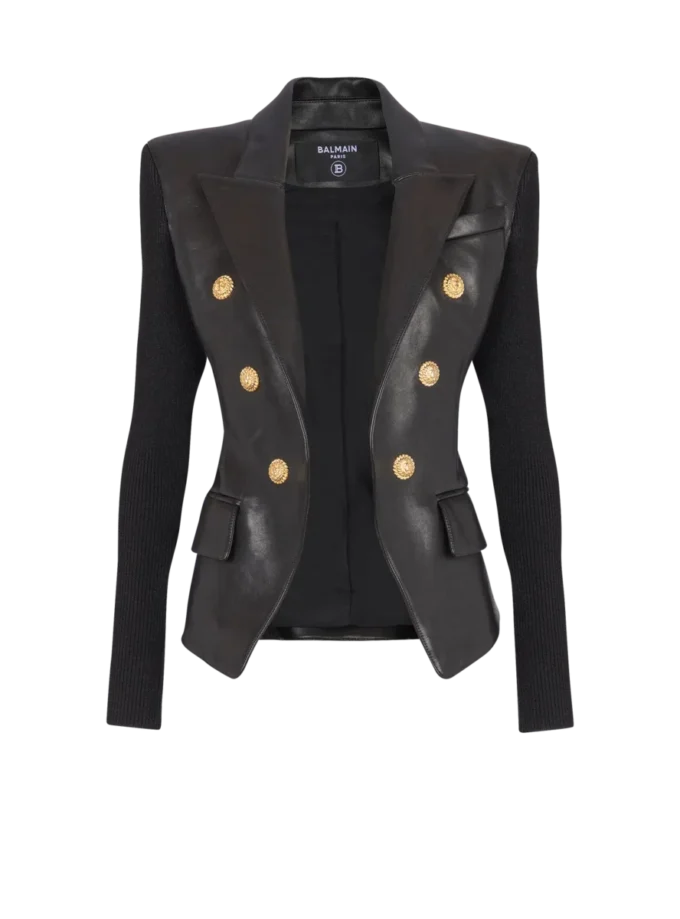 Veste en cuir d’agneau tricoté à six boutons Veste en cuir d’agneau tricoté à six boutons