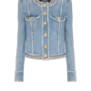 Veste en denim avec bordure en perles