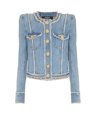 Veste en denim avec bordure en perles