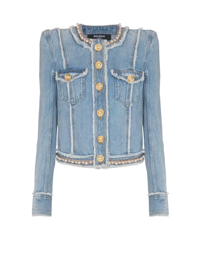Veste en denim avec bordure en perles