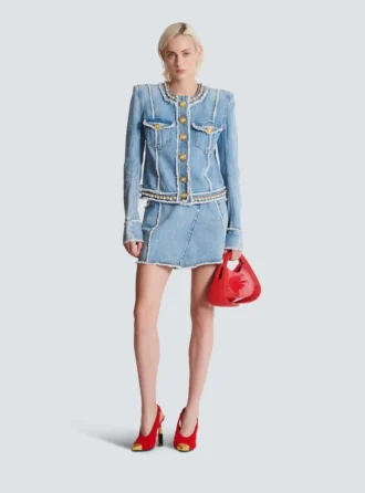 Veste en denim avec bordure en perles