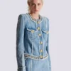 Veste en denim avec bordure en perles