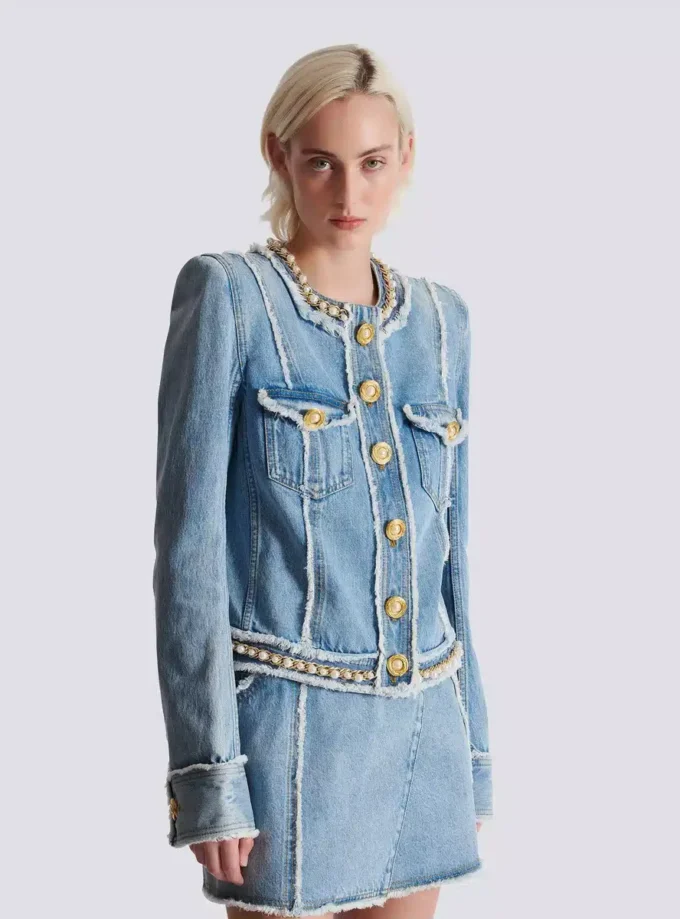 Veste en denim avec bordure en perles