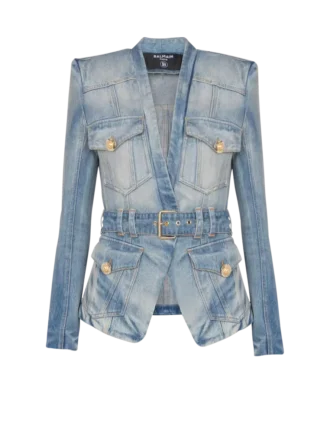 Veste en denim à ceinture et 1 bouton Veste en denim à ceinture et 1 bouton