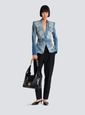 Veste en denim à ceinture et 1 bouton Veste en denim à ceinture et 1 bouton