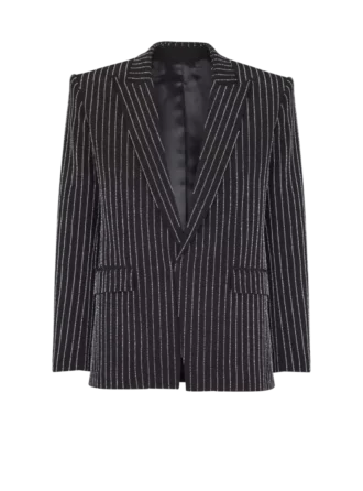 Veste en laine à 1 bouton avec rayures en cristal Veste en laine à 1 bouton avec rayures en cristal