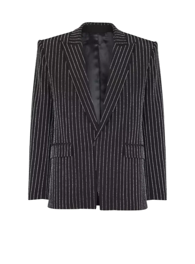 Veste en laine à 1 bouton avec rayures en cristal