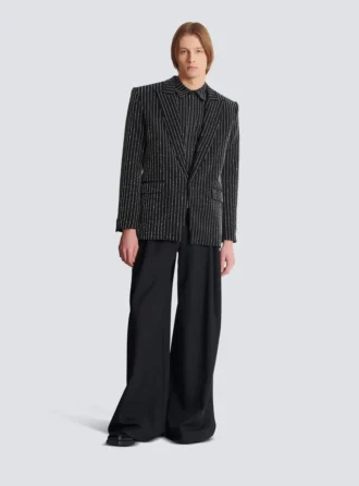 Veste en laine à 1 bouton avec rayures en cristal Veste en laine à 1 bouton avec rayures en cristal