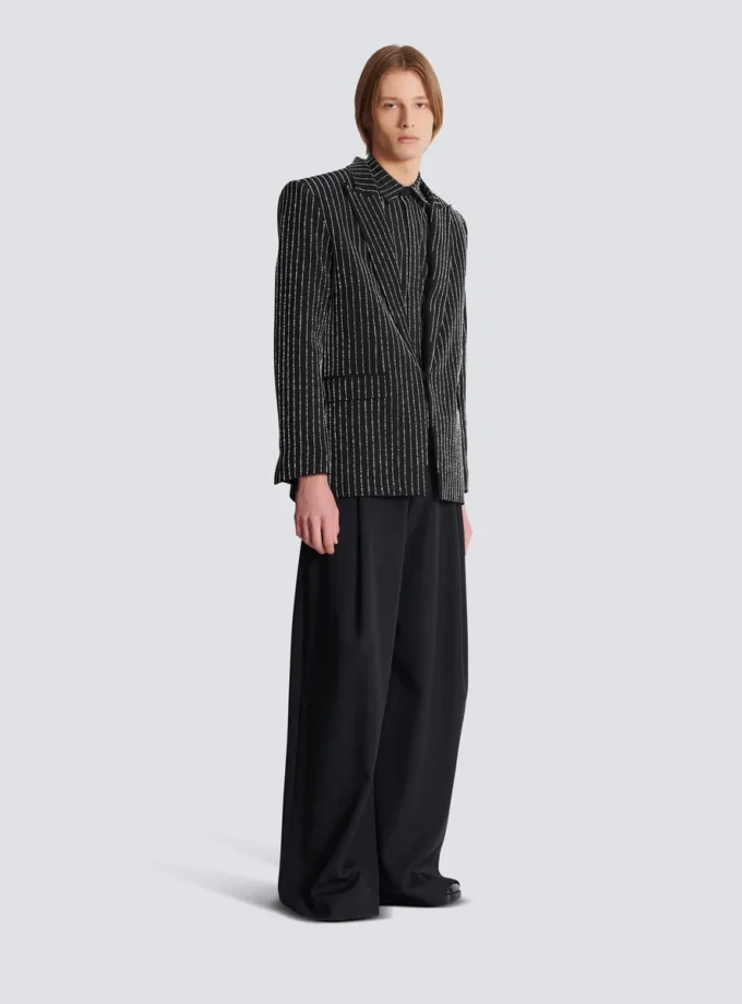 Veste en laine à 1 bouton avec rayures en cristal