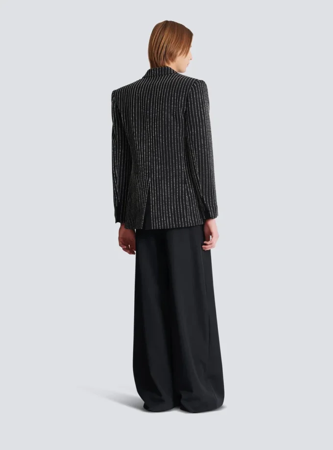 Veste en laine à 1 bouton avec rayures en cristal