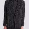 Veste en laine à 1 bouton avec rayures en cristal
