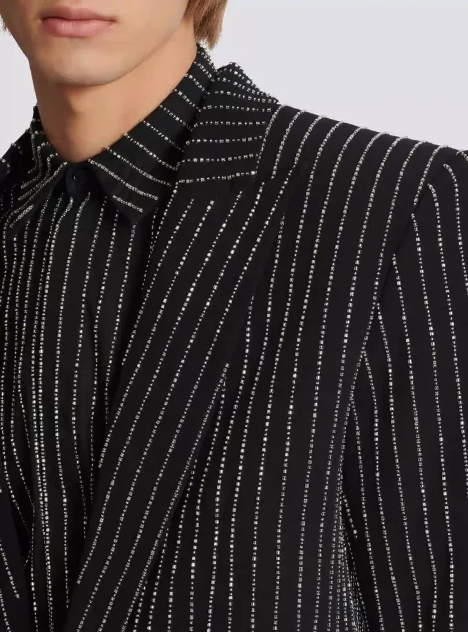 Veste en laine à 1 bouton avec rayures en cristal
