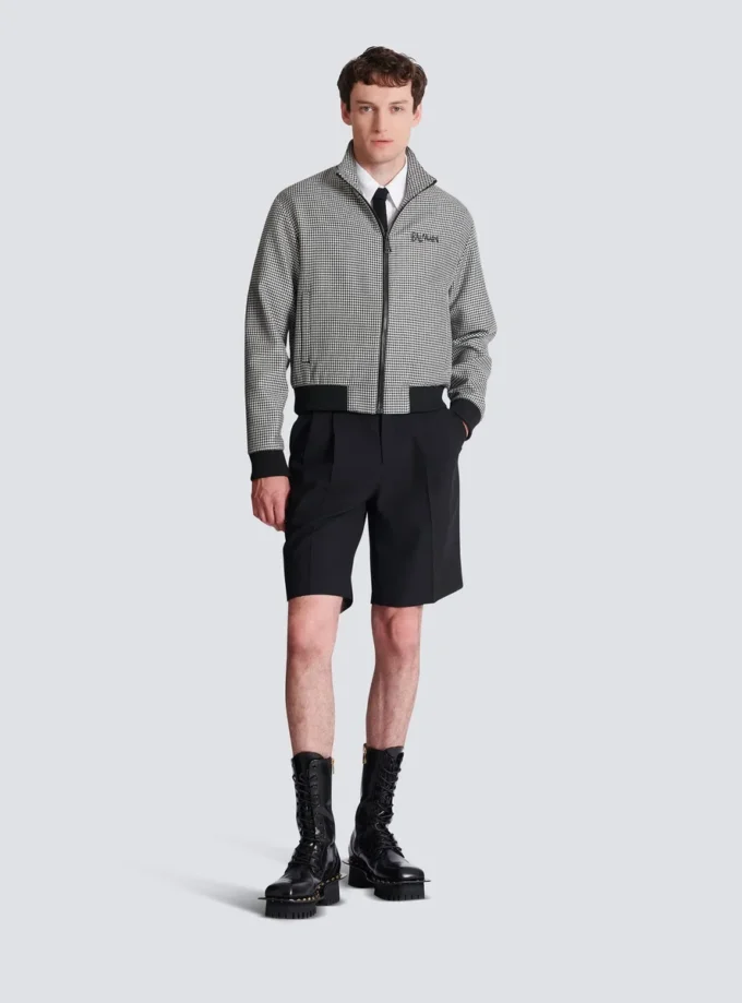 Veste en laine à motif pied-de-poule Veste en laine à motif pied-de-poule