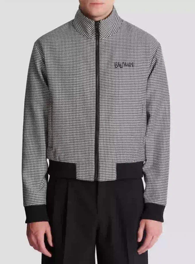 Veste en laine à motif pied-de-poule Veste en laine à motif pied-de-poule