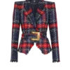 Veste en tweed à carreaux avec ceinture Veste en tweed à carreaux avec ceinture