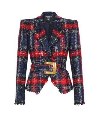 Veste en tweed à carreaux avec ceinture Veste en tweed à carreaux avec ceinture