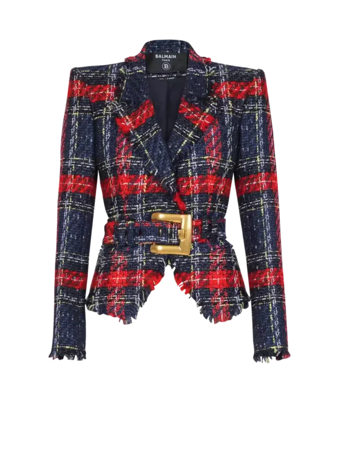 Veste en tweed à carreaux avec ceinture Veste en tweed à carreaux avec ceinture