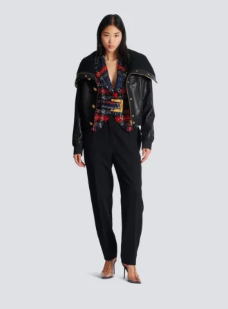 Veste en tweed à carreaux avec ceinture Veste en tweed à carreaux avec ceinture