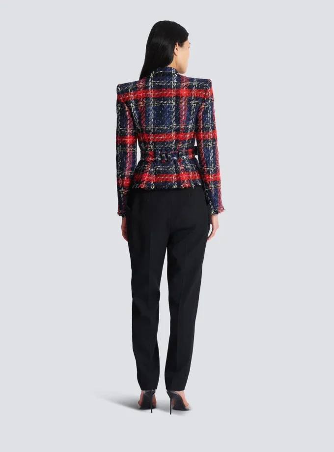 Veste en tweed à carreaux avec ceinture Veste en tweed à carreaux avec ceinture