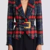Veste en tweed à carreaux avec ceinture Veste en tweed à carreaux avec ceinture