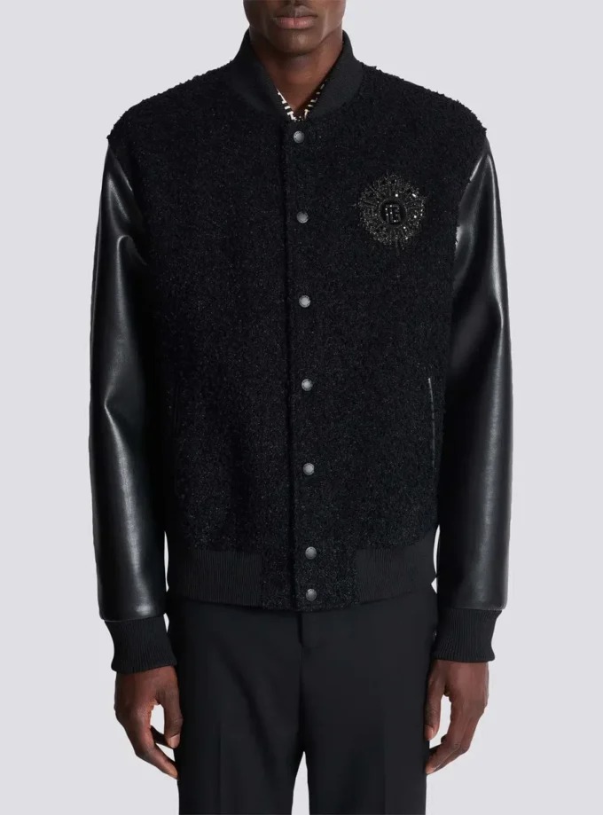 Veste en tweed universitaire et simili cuir Veste en tweed universitaire et simili cuir