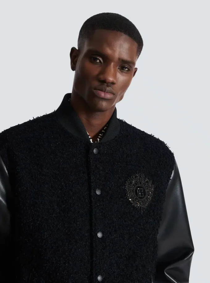 Veste en tweed universitaire et simili cuir Veste en tweed universitaire et simili cuir