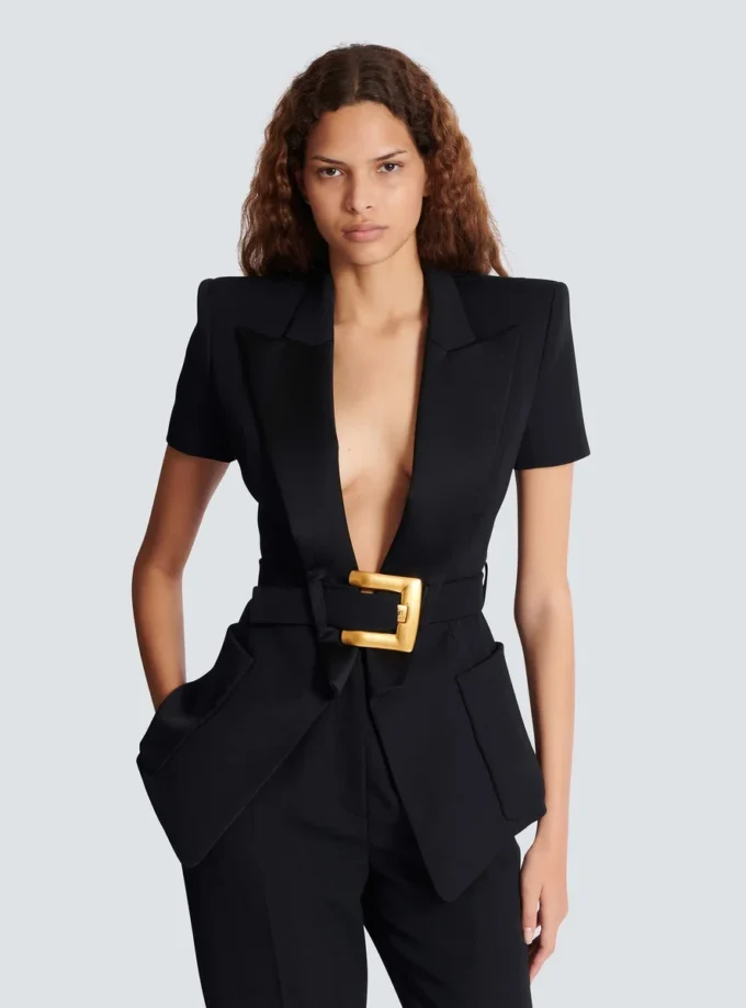 Veste grain de poudre avec détail ceinture Veste grain de poudre avec détail ceinture