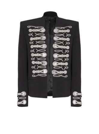 Veste spencer en crêpe avec boutons brodés Veste spencer en crêpe avec boutons brodés