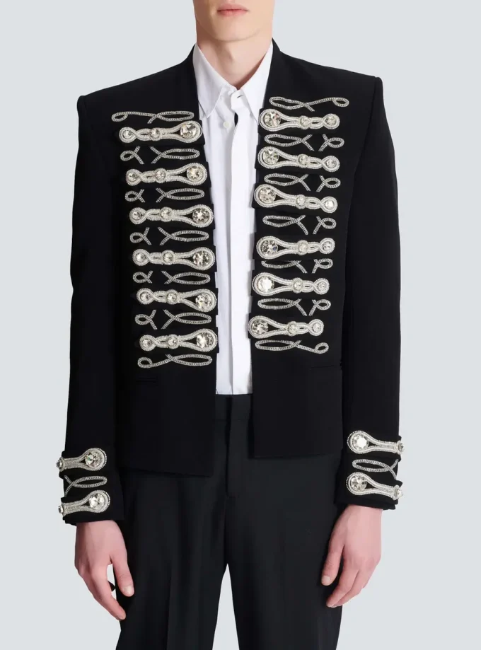Veste spencer en crêpe avec boutons brodés Veste spencer en crêpe avec boutons brodés