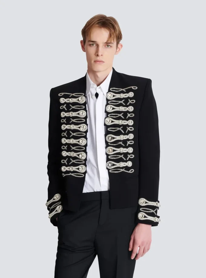 Veste spencer en crêpe avec boutons brodés Veste spencer en crêpe avec boutons brodés