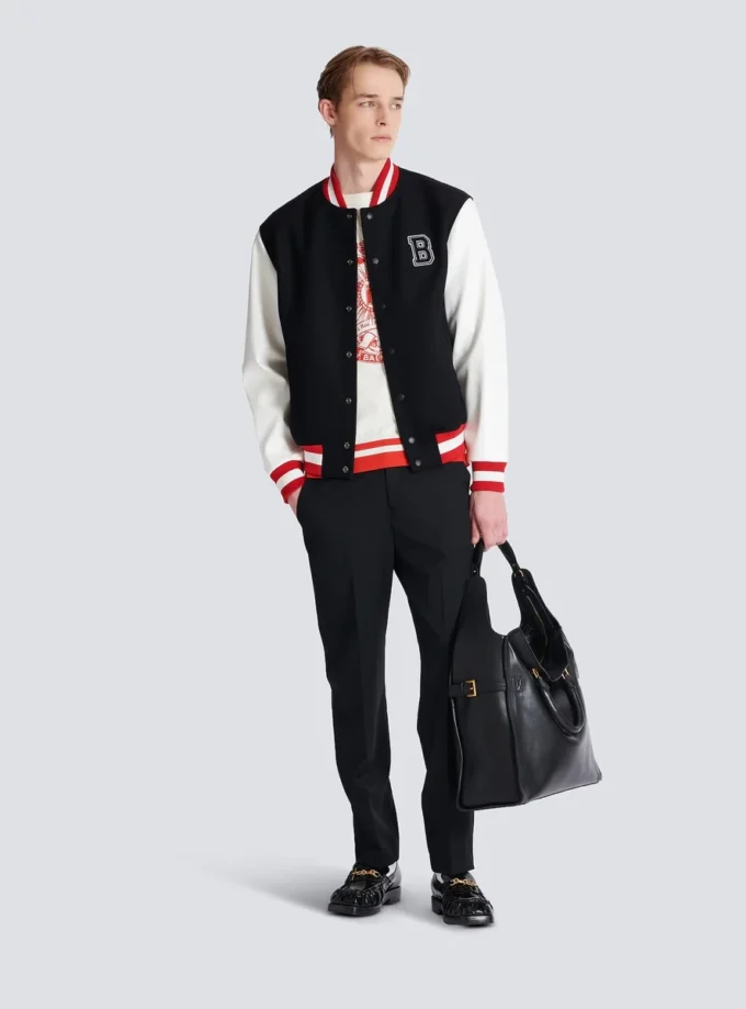 Veste universitaire en laine et simili cuir Veste universitaire en laine et simili cuir