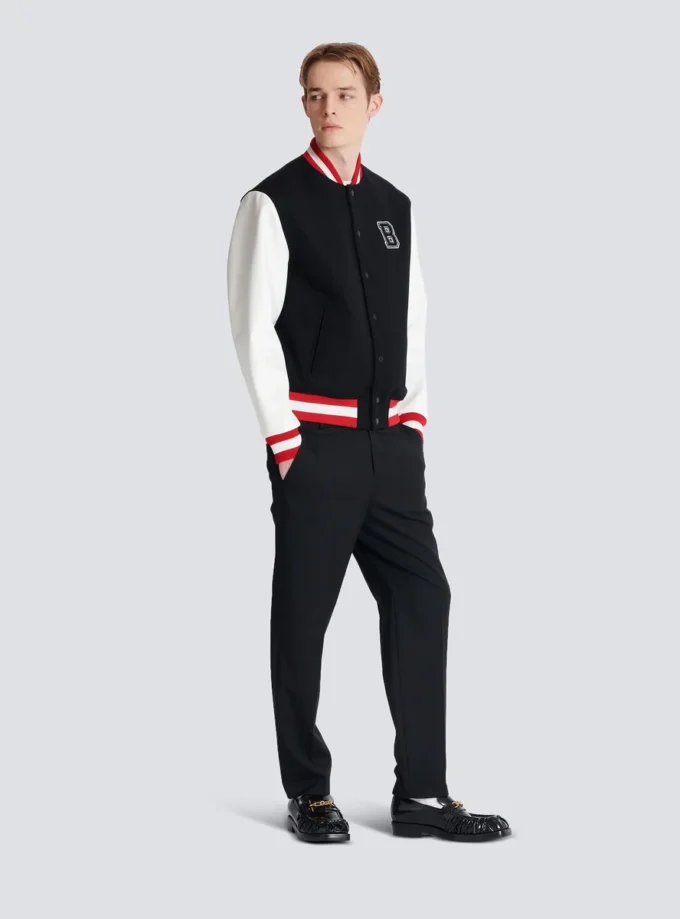 Veste universitaire en laine et simili cuir Veste universitaire en laine et simili cuir