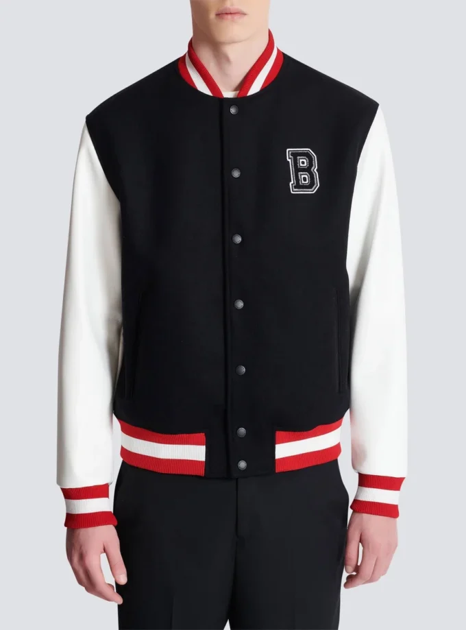 Veste universitaire en laine et simili cuir Veste universitaire en laine et simili cuir