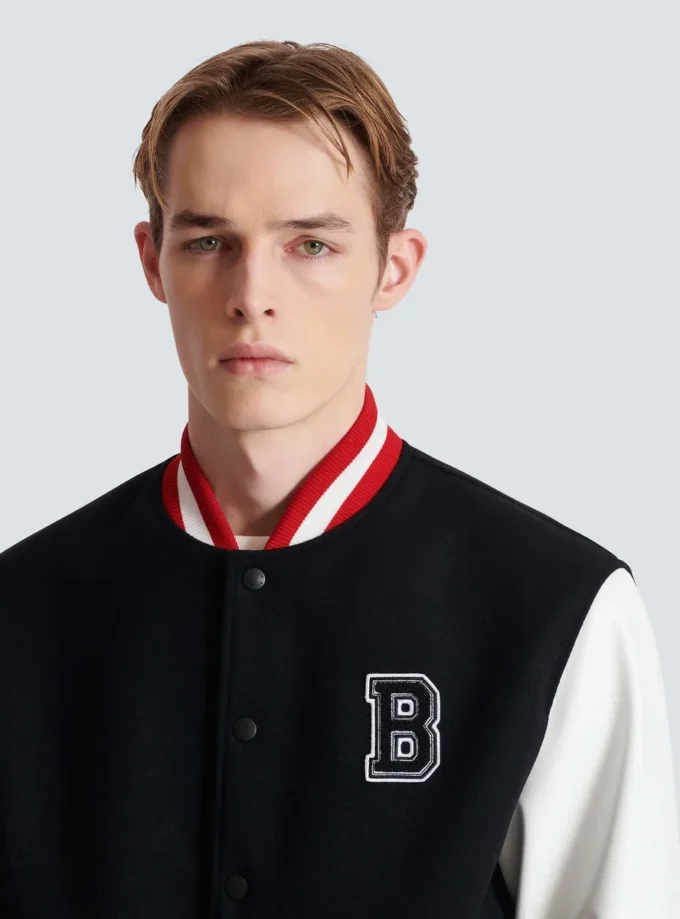 Veste universitaire en laine et simili cuir Veste universitaire en laine et simili cuir