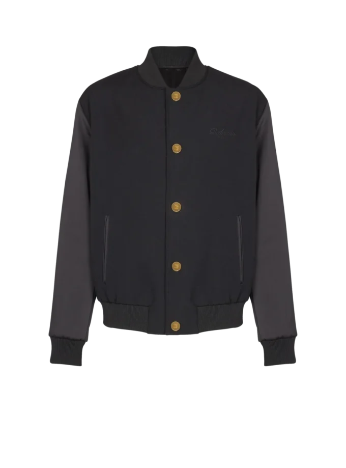 Veste universitaire en laine grain de poudre et satin Veste universitaire en laine grain de poudre et satin