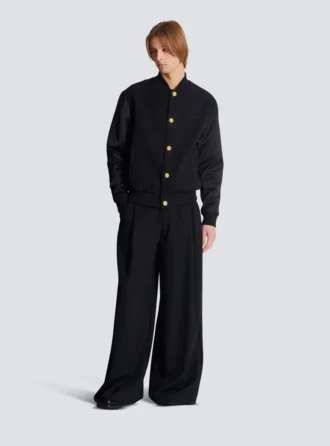 Veste universitaire en laine grain de poudre et satin Veste universitaire en laine grain de poudre et satin