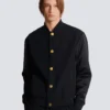 Veste universitaire en laine grain de poudre et satin Veste universitaire en laine grain de poudre et satin