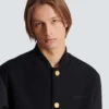 Veste universitaire en laine grain de poudre et satin Veste universitaire en laine grain de poudre et satin