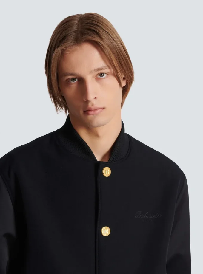 Veste universitaire en laine grain de poudre et satin Veste universitaire en laine grain de poudre et satin