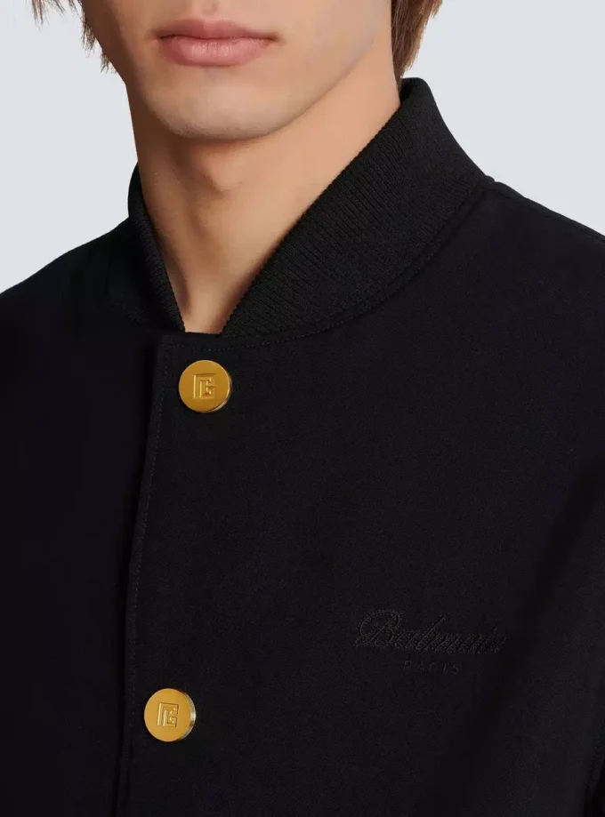 Veste universitaire en laine grain de poudre et satin Veste universitaire en laine grain de poudre et satin